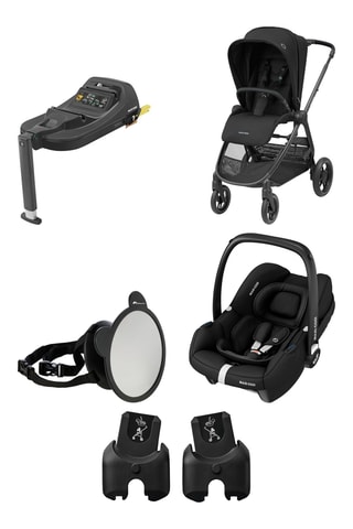 Poussette pliable Street, Base siège-auto isofix pour cosy CabrioFix i-Size, Siège-auto Cosi CabrioFix i-Size, Rétroviseur de surveillance de voiture et Adaptateur pour nacelle