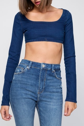 Crop-top en jean - Bleu
