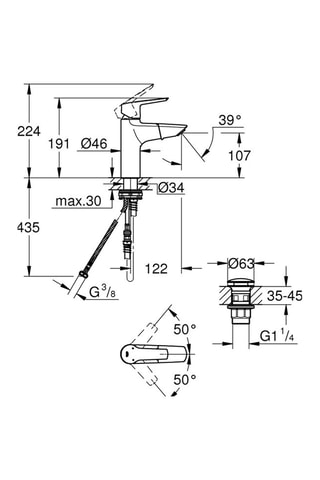 Miscelatore lavabo con bocca estraibile Start Misura M - Altezza 19,1 cm