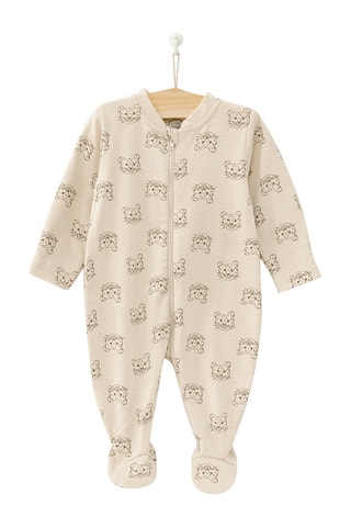 3 grenouillères en coton biologique - Beige, taupe et blanc