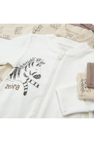 3 grenouillères en coton biologique - Beige, taupe et blanc