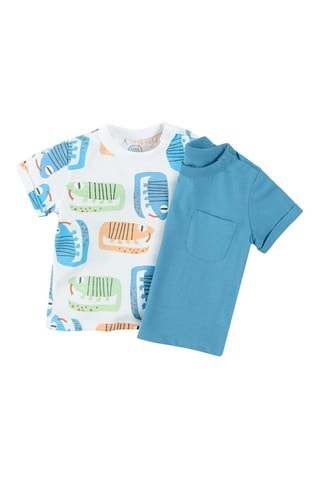 2 t-shirts blanc et bleu électrique
