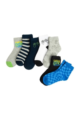 7 paires de chaussettes - Gris clair chiné et bleu pétrole