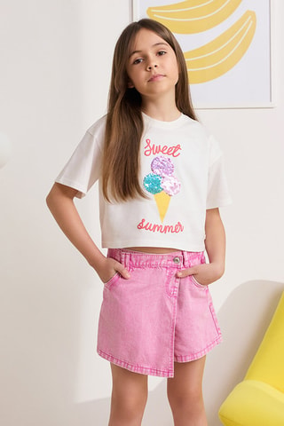 Jupe-short en jean - Rose
