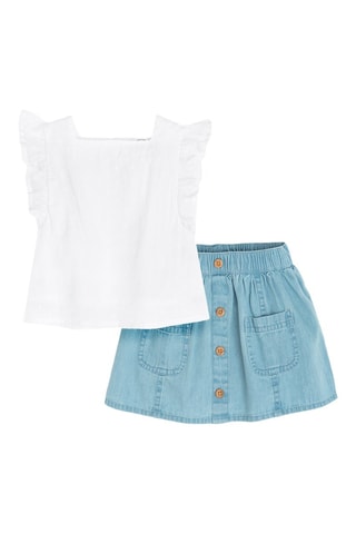 Blouse plumetis et jupe en jean - Blanc et bleu