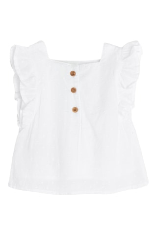 Blouse plumetis et jupe en jean - Blanc et bleu
