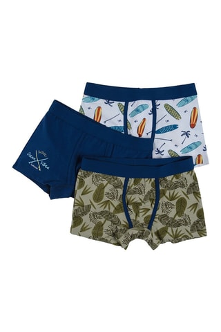 3 boxers Bleu marine, kaki et blanc