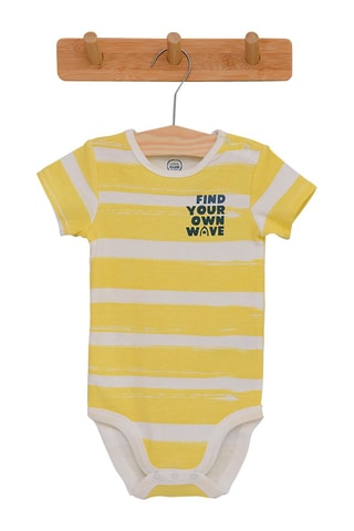 3 bodys en coton biologique Jaune, bleu et blanc