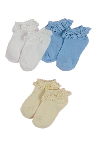 3 paires de chaussettes Blanc, bleu clair et jaune