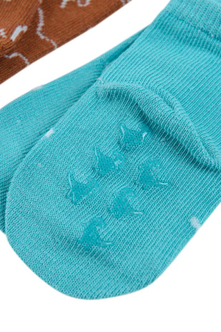 3 paires de chaussettes antidérapantes Turquoise et marron