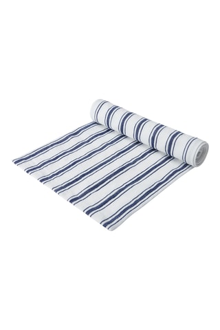 Caminho de mesa em linho - Branco e azul-marinho - 37,5 x 7,8 x 5,5 cm