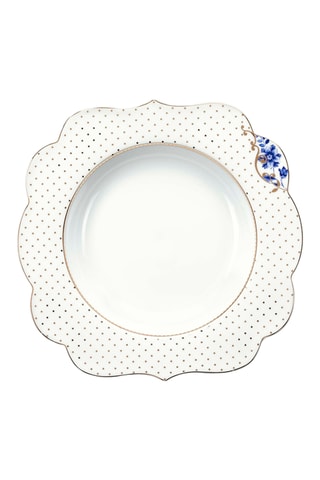 6 assiettes creuses en porcelaine Royal Blanc décoré - 23,5 cm