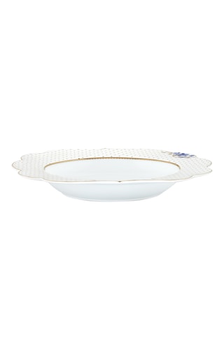 6 assiettes creuses en porcelaine Royal Blanc décoré - 23,5 cm