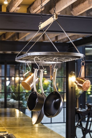 Hangende pannenhouder met mangohouten stang - 81 x 40 x 103 cm