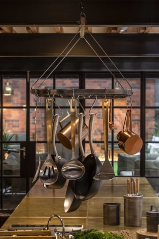 Hangende pannenhouder met mangohouten stang - 81 x 40 x 103 cm
