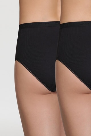 2 bragas de canalé de talle alto Pur Coton - Negro - Dim