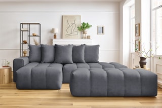 Canapé d'angle gauche et pouf Mont-Blanc - Gris foncé