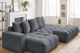 Canapé d'angle gauche et pouf Mont-Blanc - Gris foncé