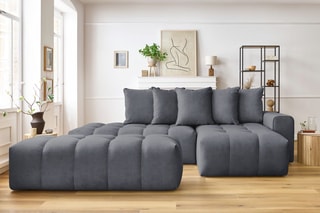 Canapé d'angle droit et pouf Mont-Blanc - Gris foncé