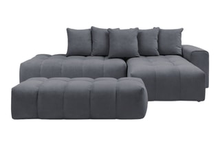 Canapé d'angle droit et pouf Mont-Blanc - Gris foncé