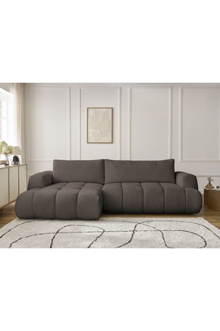 Canapé d'angle gauche convertible Fuji - Gris foncé - 3 places - En tissu bouclette