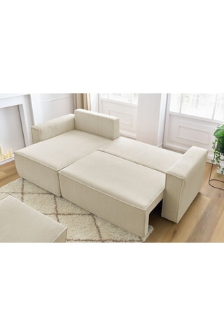 Canapé d'angle réversible et pouf Nihad - Beige - Velours côtelé 