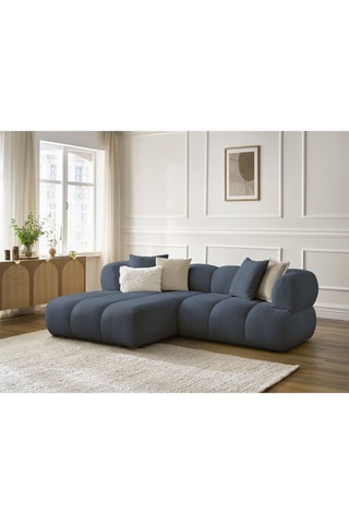 Canapé d’angle gauche Pamira - Bleu foncé - 4 places - En tissu bouclette