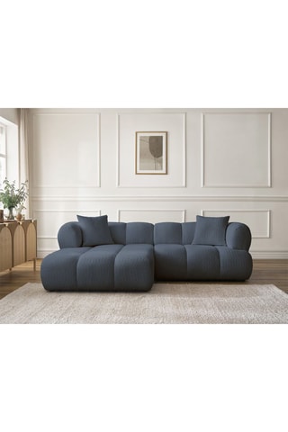 Canapé d’angle gauche Pamira - Bleu foncé - 4 places - En tissu bouclette