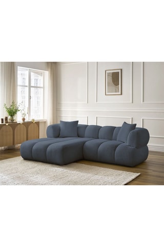 Canapé d’angle gauche Pamira - Bleu foncé - 4 places - En tissu bouclette