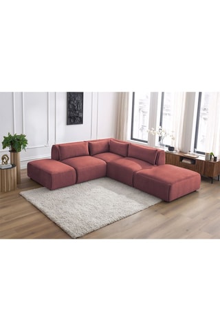 Canapé d’angle modulable et 2 poufs Jeanne - Orange - 5 places - Toucher velours