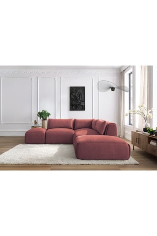 Canapé d’angle modulable et 2 poufs Jeanne - Orange - 5 places - Toucher velours