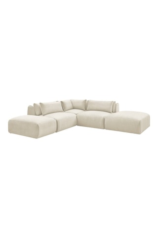 Canapé d'angle modulable Jana - Beige - 5 places - En tissu velours