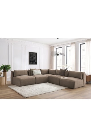 Canapé d'angle modulable Jeanne - Taupe - 5 places - En tissu velours