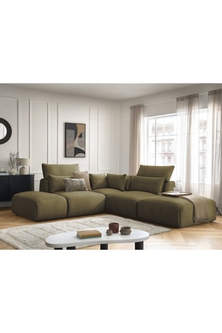 Canapé d'angle fixe réversible Jana - Vert - 5 places - En tissu velours