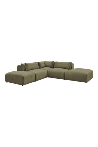 Canapé d'angle fixe réversible Jana - Vert - 5 places - En tissu velours