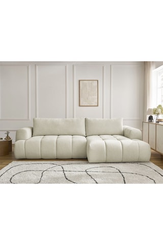 Canapé d’angle droit convertible Fuji - Beige - 3 places - En polyester