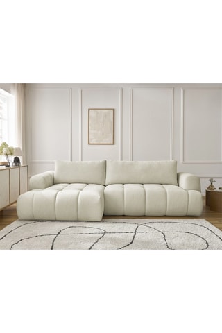 Canapé d’angle gauche convertible Fuji - Beige - 3 places - En polyester