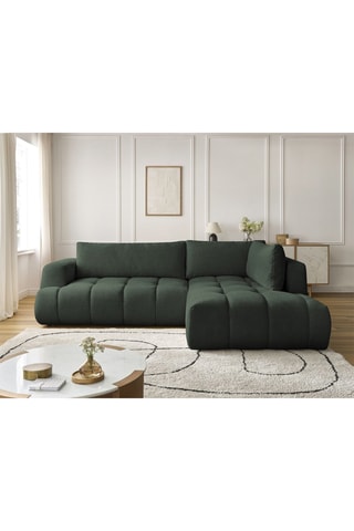 Canapé d’angle droit convertible Fuji - Vert foncé - 4 places - En polyester