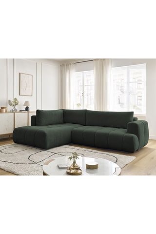 Canapé d’angle gauche convertible Fuji - Vert foncé - 4 places - En polyester
