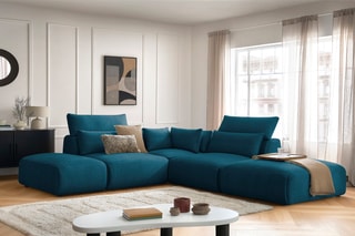 Canapé d'angle modulable réversible Jana - Bleu marine - 5 places - Toucher velours