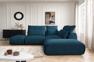 Canapé d'angle modulable réversible Jana - Bleu marine - 5 places - Toucher velours