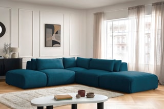 Canapé d'angle modulable réversible Jana - Bleu marine - 5 places - Toucher velours