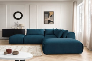 Canapé d'angle modulable réversible Jana - Bleu marine - 5 places - Toucher velours
