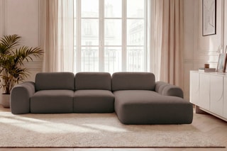 Canapé d'angle droit convertible Montaigne - Marron - 3 places - En polyester