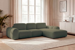 Canapé d'angle droit convertible Montaigne - Vert - 3 places - En polyester