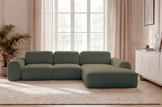 Canapé d'angle droit convertible Montaigne - Vert - 3 places - En polyester