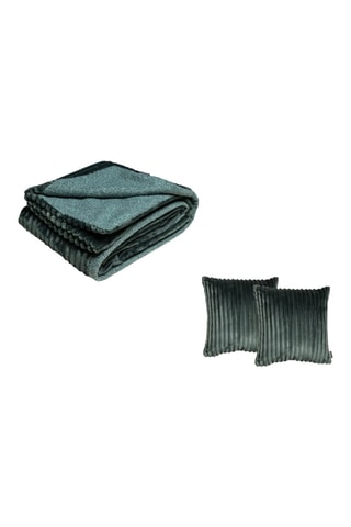 Plaid et 2 coussins réversibles Olso - Vert foncé