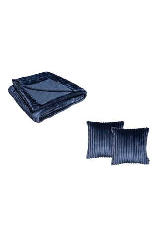 Plaid et 2 coussins réversibles Olso - Bleu marine