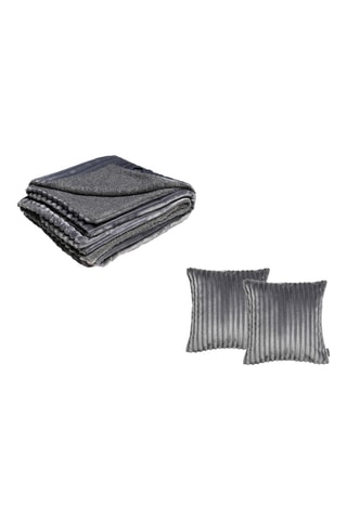 Plaid et 2 coussins réversibles Olso - Gris foncé