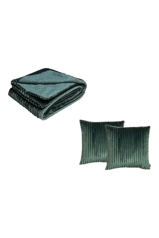 Plaid et 2 coussins réversibles Olso - Vert foncé